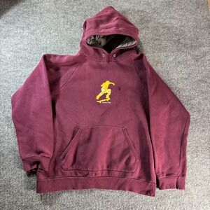 ÉS Hoodie Mens Large Red Fleece Pullover Skateboard Graphic Kangaroo Pocket